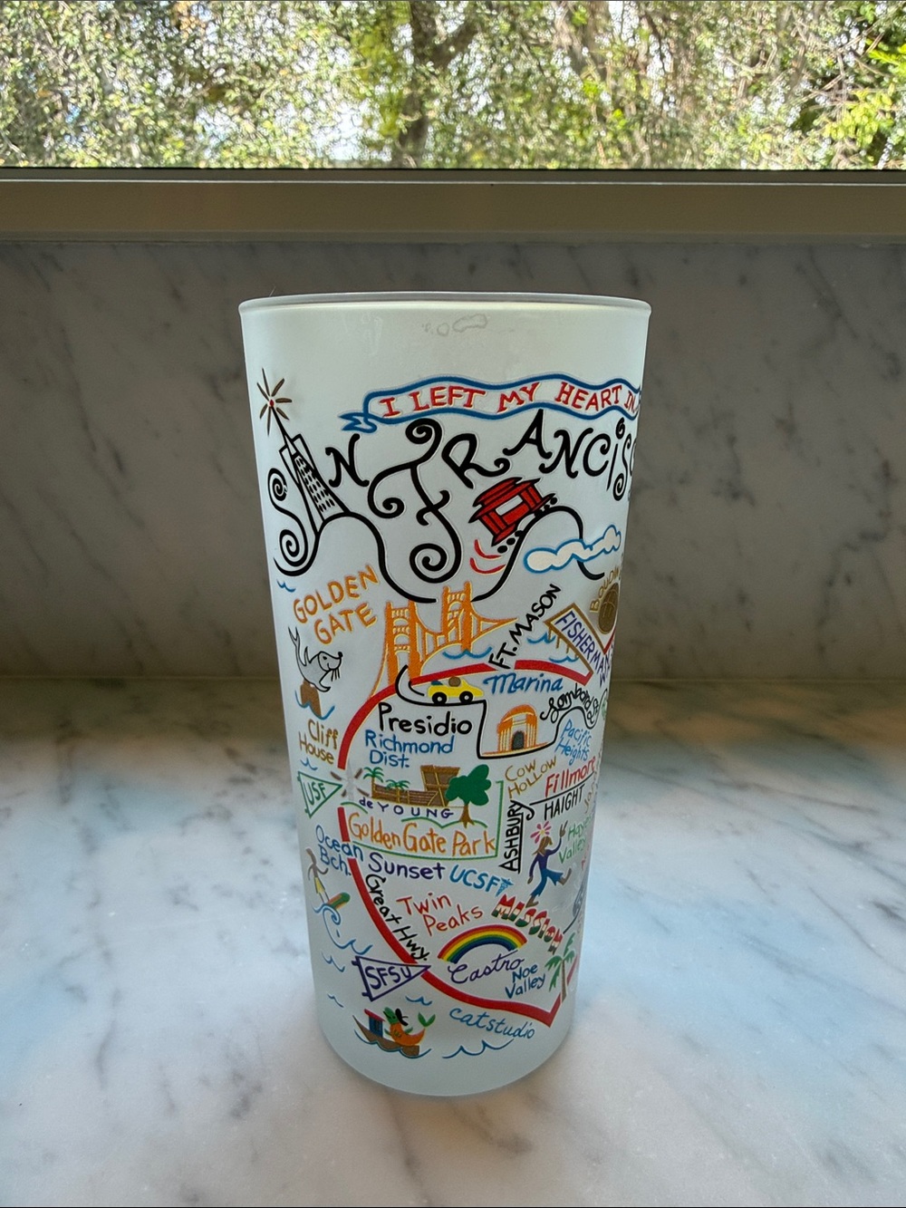 CatStudio San Francisco Frosted Glass - White with Multicolor Artwork